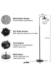 Living and Home 165.5cm Corner Standing Metal Floor Lamp with Foot Switch - thumbnail 4