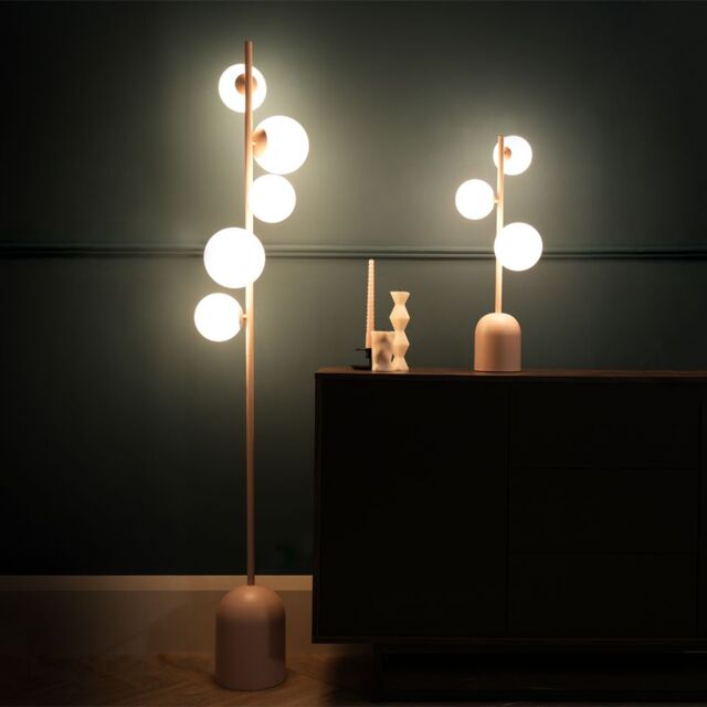 ValueLights Marlow Opaque Glass Globe 5 Way Floor Lamp in Pink - image 1