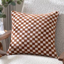 HOEM Larro Chenille Checkerboard Cushion in Copper - Size: 45 cm x 45 cm