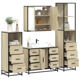 Berkfield Home 4¬†Piece Bathroom Furniture Set¬†Sonoma Oak Engineered Wood in Brown - thumbnail 1