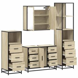 Berkfield Home 4¬†Piece Bathroom Furniture Set¬†Sonoma Oak Engineered Wood in Brown - thumbnail 6