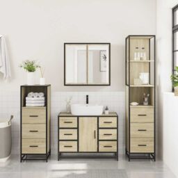 Berkfield Home 4¬†Piece Bathroom Furniture Set¬†Sonoma Oak Engineered Wood in Brown - thumbnail 3