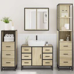 Berkfield Home 4¬†Piece Bathroom Furniture Set¬†Sonoma Oak Engineered Wood in Brown - thumbnail 4