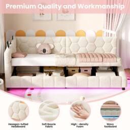 Merax 3ft Single Boucle Side Hydraulic Ottoman Day Bed with LED & Charging in Beige - thumbnail 8