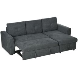 HOMCOM 3 Seater Sofa Bed, Convertible Pull Out Sofa with Storage, Dark Grey - thumbnail 2