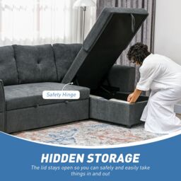 HOMCOM 3 Seater Sofa Bed, Convertible Pull Out Sofa with Storage, Dark Grey - thumbnail 6