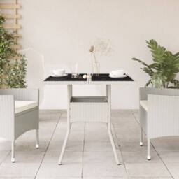 Berkfield Home Garden Table with Glass Top White 80x80x75 cm Poly Rattan - Size: 80 x 80 x 75 cm - thumbnail 1