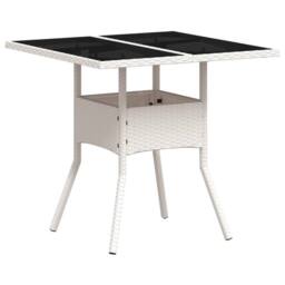 Berkfield Home Garden Table with Glass Top White 80x80x75 cm Poly Rattan - Size: 80 x 80 x 75 cm - thumbnail 3