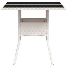 Berkfield Home Garden Table with Glass Top White 80x80x75 cm Poly Rattan - Size: 80 x 80 x 75 cm - thumbnail 6