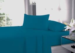 Homes-Linen Plain Dyed Flat Sheet Polycotton Blend Easy Care Bed Linen in Teal - Size: Double - thumbnail 2