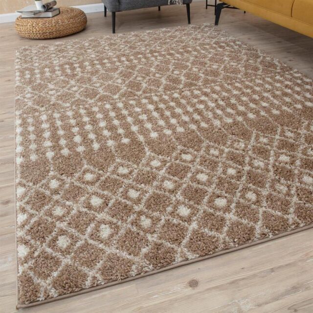 THE RUGS Soft Moroccan Diamond Shaggy Rugs & Runners Beige Ivory Living Room - Size: 60 cm x 110 cm - image 1