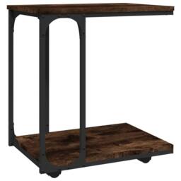 Berkfield Home Side Table with Wheels Smoked Oak 50x35x55.5cm Engineered Wood in Brown - Size: 50x35x55.5 cm - thumbnail 2