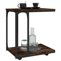 Berkfield Home Side Table with Wheels Smoked Oak 50x35x55.5cm Engineered Wood in Brown - Size: 50x35x55.5 cm - thumbnail 4