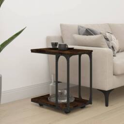 Berkfield Home Side Table with Wheels Smoked Oak 50x35x55.5cm Engineered Wood in Brown - Size: 50x35x55.5 cm - thumbnail 1