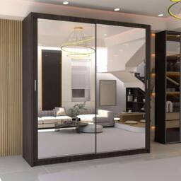 MN Furniture Double Mirror Sliding Door Wardrobe W150cm x H217cm in Dark Brown - Size: 1 Pack - thumbnail 1