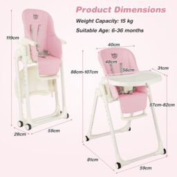 Gymax 4-in-1 Nursery High Chair Folding Feeding Chair With Footrest in Baby Pink - thumbnail 5