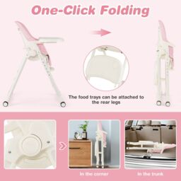 Gymax 4-in-1 Nursery High Chair Folding Feeding Chair With Footrest in Baby Pink - thumbnail 8