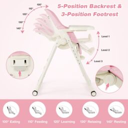 Gymax 4-in-1 Nursery High Chair Folding Feeding Chair With Footrest in Baby Pink - thumbnail 2