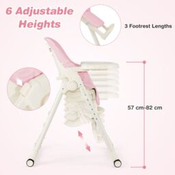 Gymax 4-in-1 Nursery High Chair Folding Feeding Chair With Footrest in Baby Pink - thumbnail 9