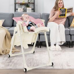 Gymax 4-in-1 Nursery High Chair Folding Feeding Chair With Footrest in Baby Pink - thumbnail 4