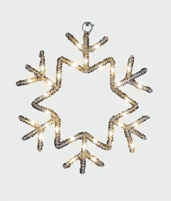 Xmas Haus 25CM 30L Warm White Led Hanging Snowflake, 3xAA in Black - image 1
