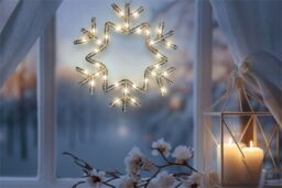 Xmas Haus 25CM 30L Warm White Led Hanging Snowflake, 3xAA in Black - thumbnail 2