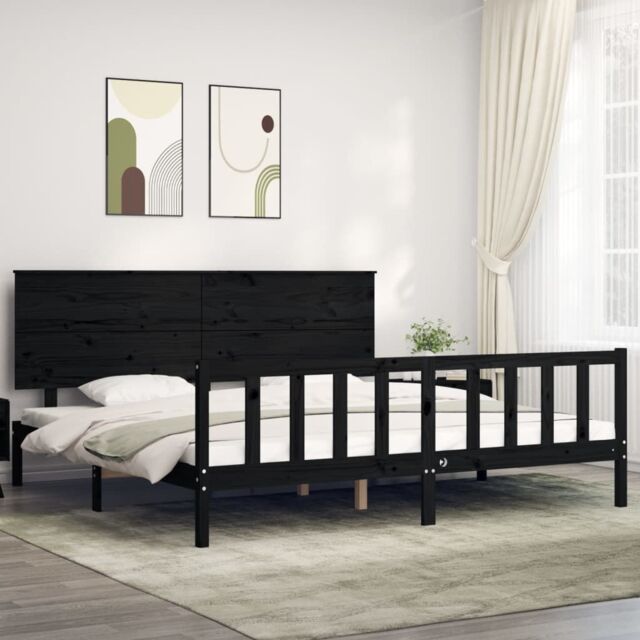 Berkfield Home Bed Frame with Headboard Black 200x200 cm Solid Wood - image 1