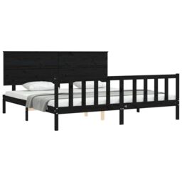 Berkfield Home Bed Frame with Headboard Black 200x200 cm Solid Wood - thumbnail 4