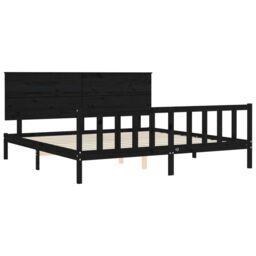 Berkfield Home Bed Frame with Headboard Black 200x200 cm Solid Wood - thumbnail 5