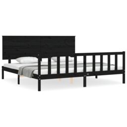 Berkfield Home Bed Frame with Headboard Black 200x200 cm Solid Wood - thumbnail 2