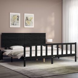 Berkfield Home Bed Frame with Headboard Black 200x200 cm Solid Wood - thumbnail 3