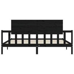 Berkfield Home Bed Frame with Headboard Black 200x200 cm Solid Wood - thumbnail 6