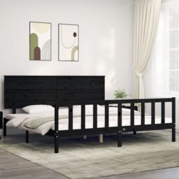 Berkfield Home Bed Frame with Headboard Black 200x200 cm Solid Wood - thumbnail 1