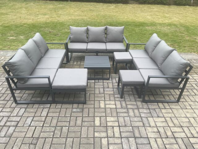Fimous Aluminium Outdoor Garden Furniture Set Patio Lounge Sofa with Square Coffee Table 3 Footstools Conservatory Set Dark Grey - image 1