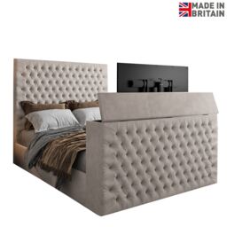 HOB Furniture Tara Upholstered Soft Velvet Tv Bed Frame, Luxury French Velvet, Pebble in Light Grey - Size: King - thumbnail 6
