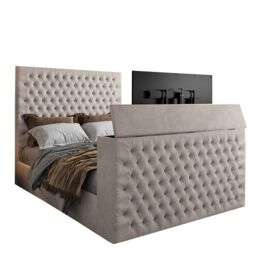 HOB Furniture Tara Upholstered Soft Velvet Tv Bed Frame, Luxury French Velvet, Pebble in Light Grey - Size: King - thumbnail 5