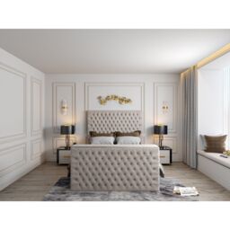 HOB Furniture Tara Upholstered Soft Velvet Tv Bed Frame, Luxury French Velvet, Pebble in Light Grey - Size: King - thumbnail 2