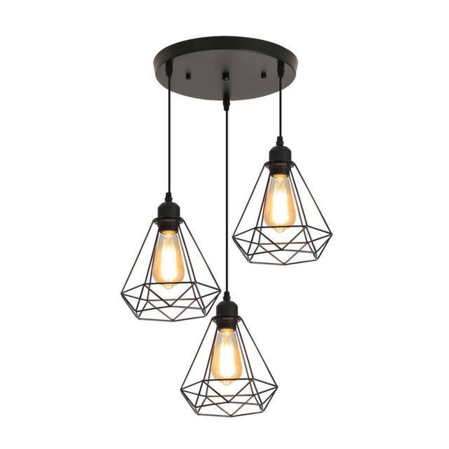 Goeco Industrial Chandelier Vintage Style Cage Lampshade E27 Pendant Light in Black - image 1