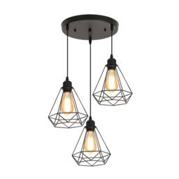 Goeco Industrial Chandelier Vintage Style Cage Lampshade E27 Pendant Light in Black - thumbnail 1