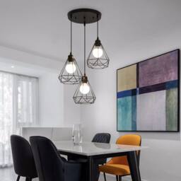 Goeco Industrial Chandelier Vintage Style Cage Lampshade E27 Pendant Light in Black - thumbnail 5