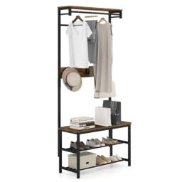 Gymax Entryway Organiser With Bench & Shoe Cupboard Industrial Coat Rack in Brown