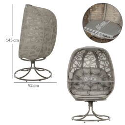 OUTSUNNY Foldable Egg Chair with Cushions, Indoor Outdoor Swivel Lounger in Brown - thumbnail 3