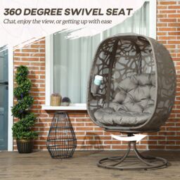 OUTSUNNY Foldable Egg Chair with Cushions, Indoor Outdoor Swivel Lounger in Brown - thumbnail 4