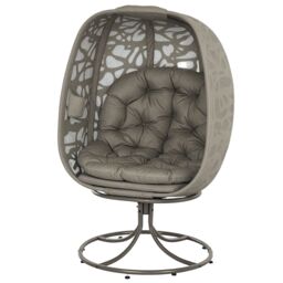 OUTSUNNY Foldable Egg Chair with Cushions, Indoor Outdoor Swivel Lounger in Brown - thumbnail 2