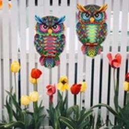 EONLION 2x Owl Garden Decoration Wall Art Hanging Sculpture - thumbnail 1