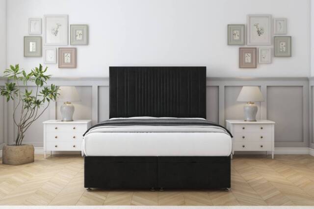 "Comfort Beds The Foxy Plush Ottoman Bed Base-26"" Strutted Headboard in Black - Size: Single" - image 1