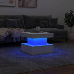 Berkfield Home Modern Coffee Table with LED Lights White 50x50x40 cm - Size: 50 x 50 x 40 cm - thumbnail 5