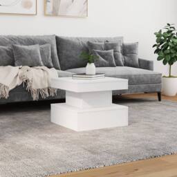 Berkfield Home Modern Coffee Table with LED Lights White 50x50x40 cm - Size: 50 x 50 x 40 cm - thumbnail 4