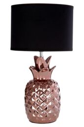 Orsina Pineapple Table Lamp, Copper-Toned Ceramic Base With Textured Pineapple Design, Cream Fabric Shade For Warm in Rose Gold