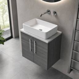 Balterley Level 600mm Wall Hung 2 Door, Laminate Worktop - Anthracite Woodgrain in Grey - thumbnail 3
